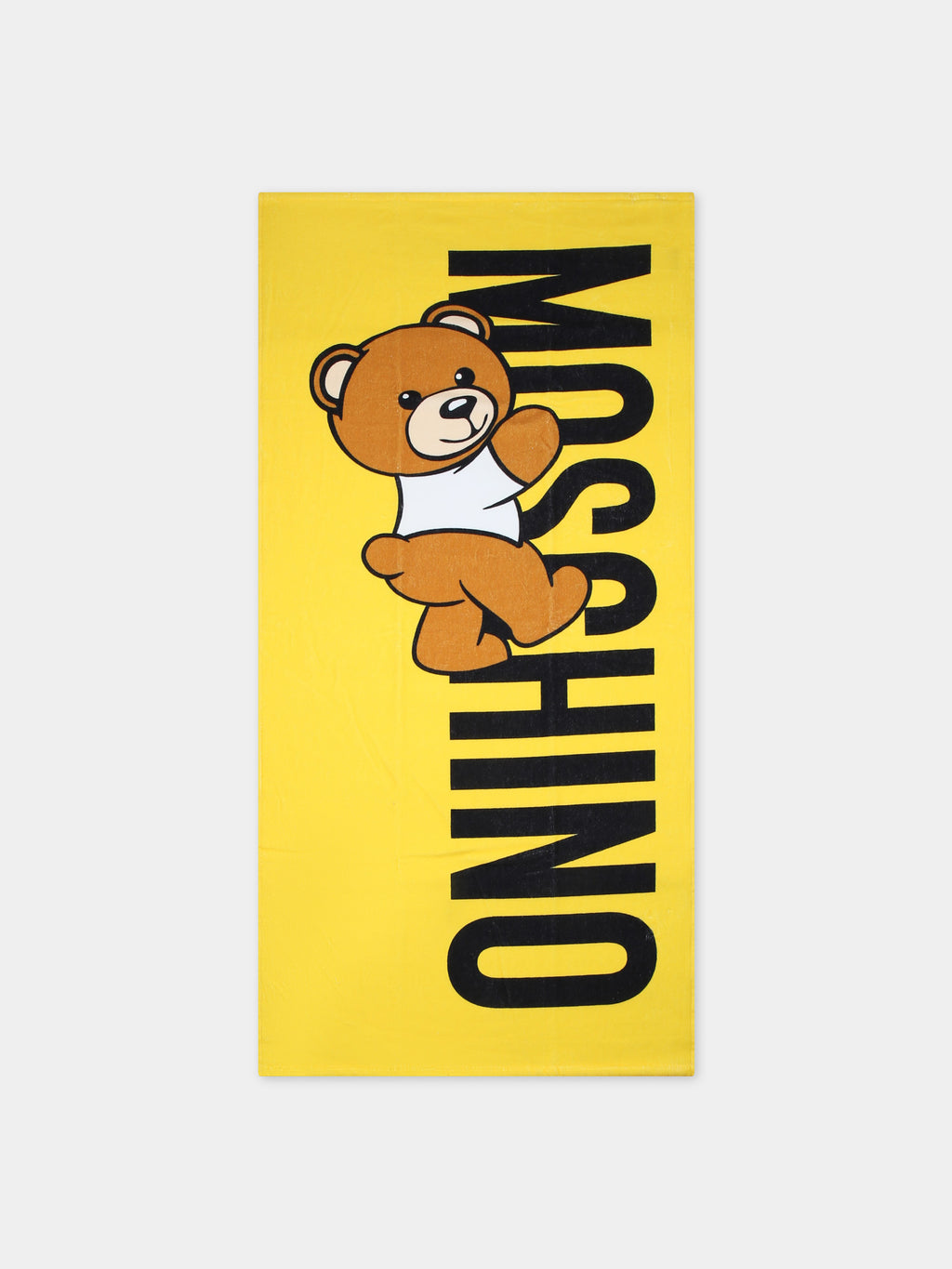 Yellow beach towel for kids with Teddy Bear and logo